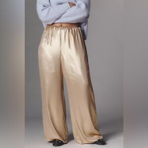 Maeve Liquid Shine Pants Gold Satin Wide Leg Pull On Size M NWOT Anthropologie